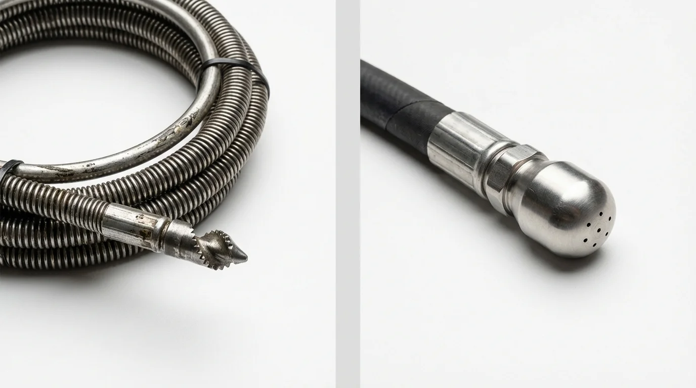 Drain snake cable and hydro jetting nozzle used for drain cleaning in Idyllwild, CA