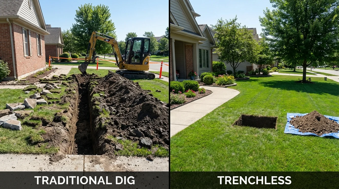 Trenchless sewer repair with minimal yard damage versus traditional excavation in Idyllwild, CA
